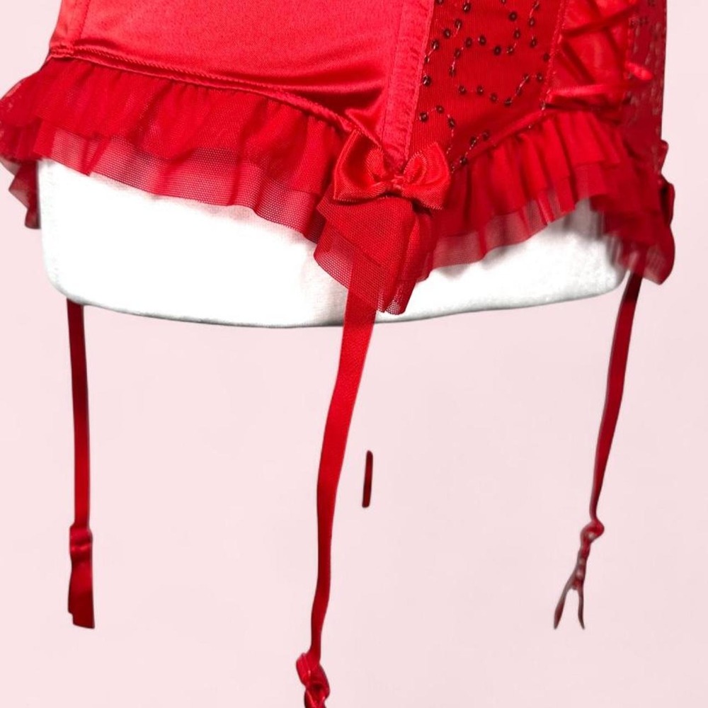 La Senza Red Sexy Corset, Faux Fur, Garter Straps, Size XS - Picture 4 of 8